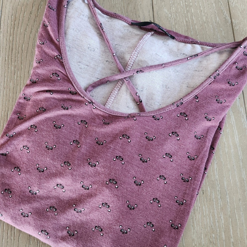 PANDAS! Sweet‎ Rain Women Purple Panda Print Crisscross Neck Short Sleeve Top XL